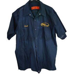 Vintage Work Shirt Navy Blue XL Button-Up Distressed Skater Punk Rock